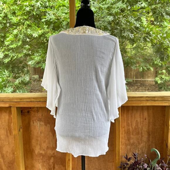 Calypso St. Barth White Gauzy Beaded Boho Blouse Size M - Picture 4 of 10